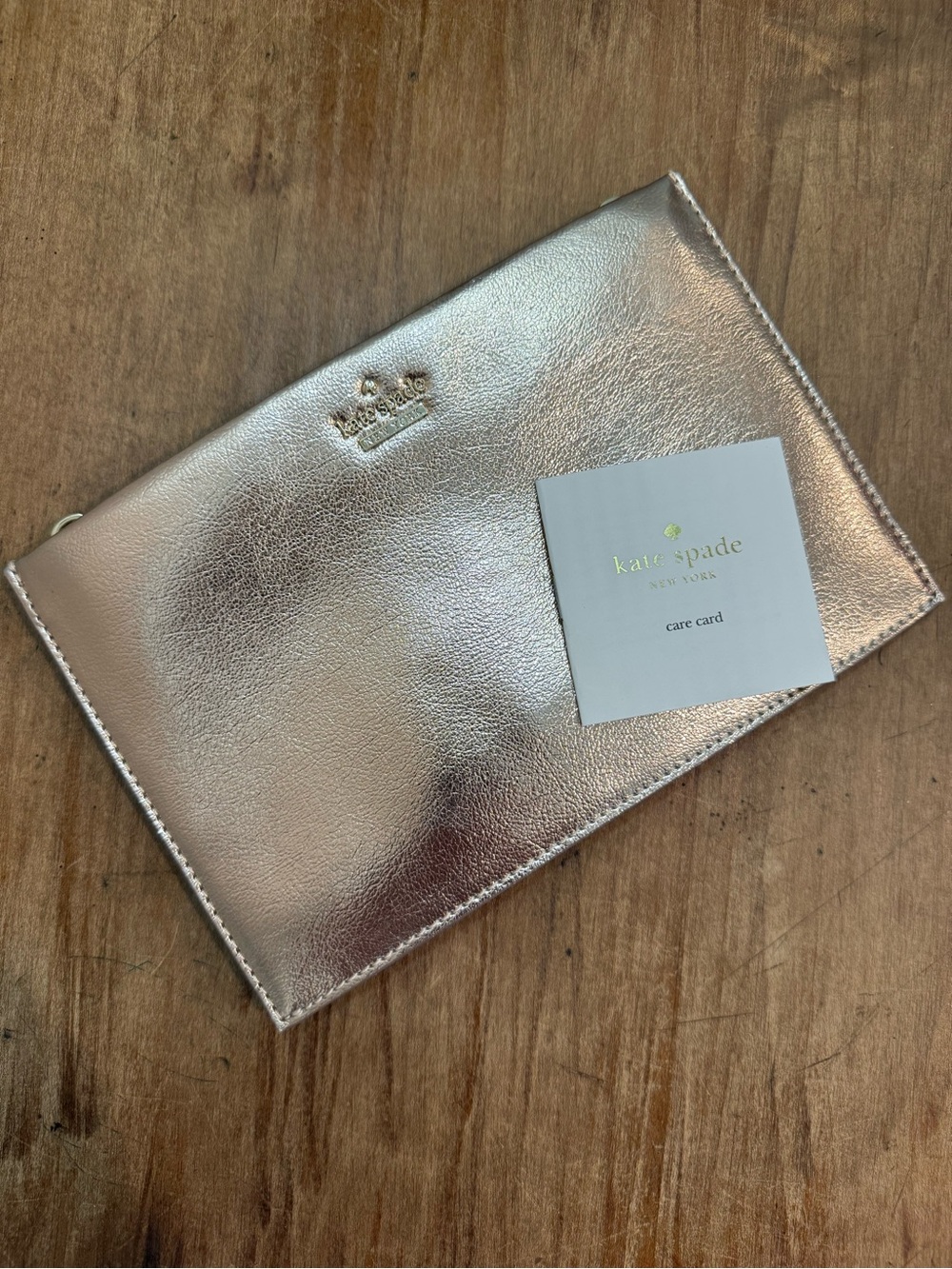 Kate Spade New York Metallic Rose Gold Zip Pouch Clutch Bag NWOT